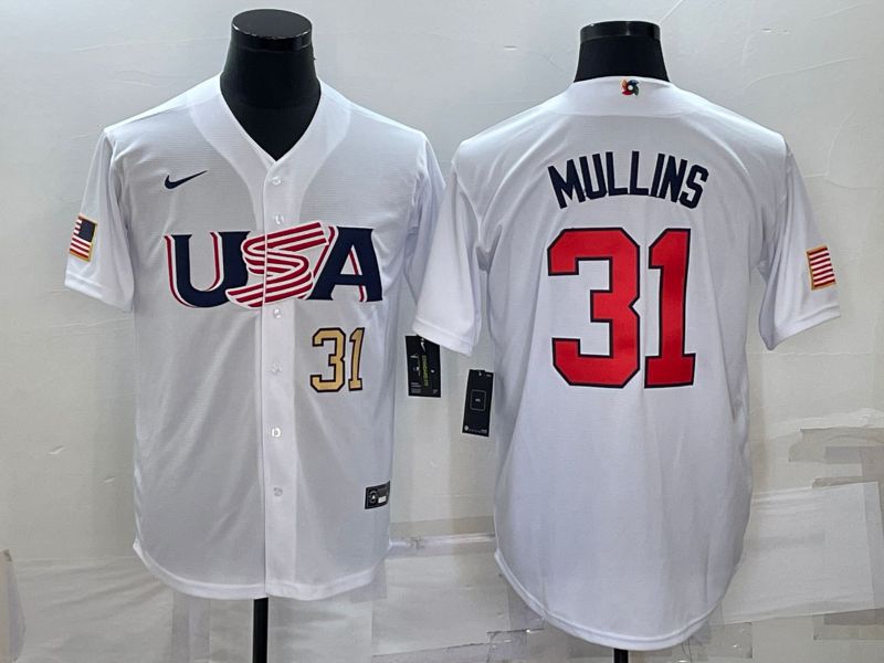 Men 2023 World Cub USA 31 Mullins White Nike MLB Jersey5